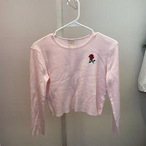 Pink Rose Graphic Long Sleeve Waffle Tee